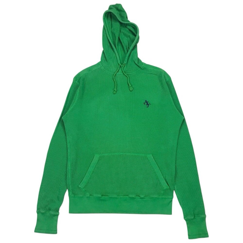 Polo Ralph Lauren Waffle Knit Hoodie Mens Medium M Green Pullover Lizard Vintage